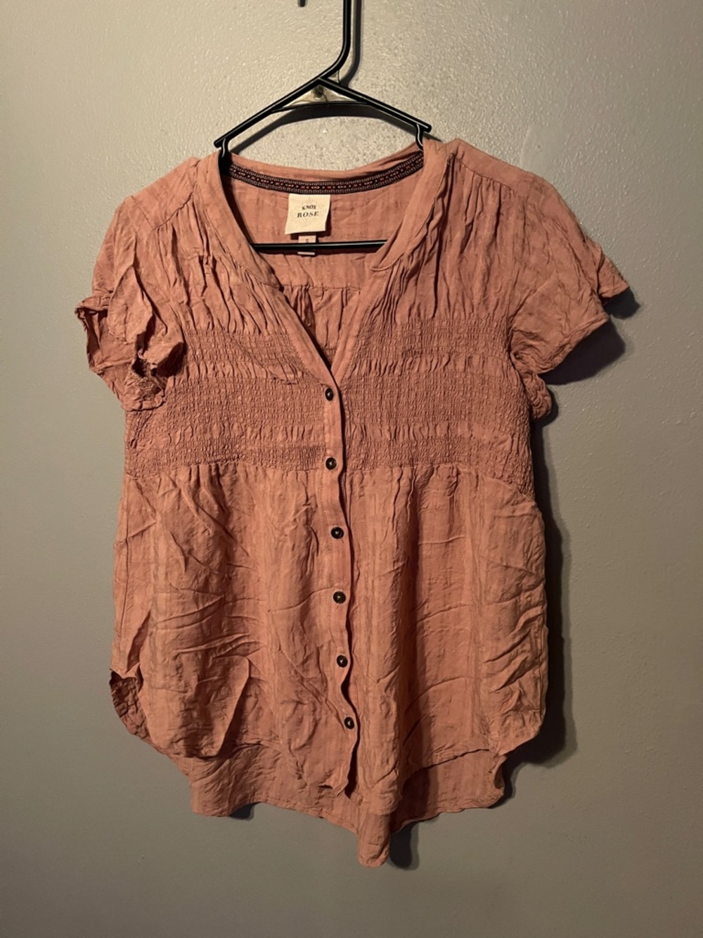 Knox Rose Mauve Button-Front Short Sleeve Blouse